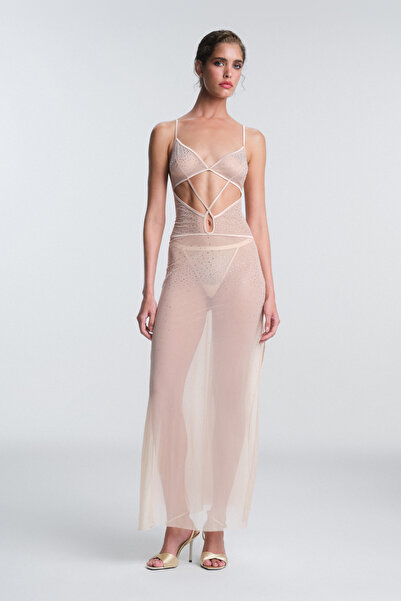 Penti Bej Sandy Taş Detaylı Ayarlanabilir Askılı Gecelik