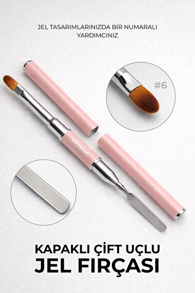 RNK BEAUTY Profesyonel Çift Uçlu Kapaklı Jel Fırçası Pembe – Builder Gel & Po...