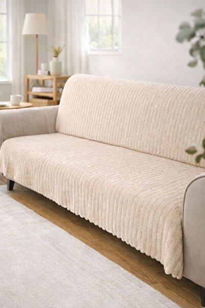 coverbox Kaymaz Taban Süngerli Kadife Koltuk - Çekyat Örtüsü 170x210 Bej