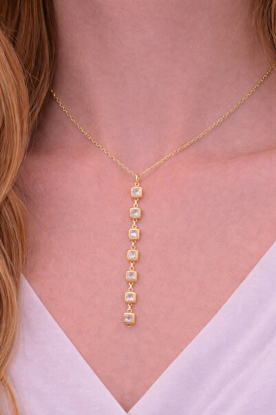 charmove ile kendinizi şımartın Women's Gold Color Y Model Square Zircon Ston...