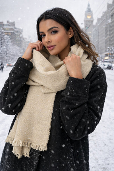 Saria Moda Şal de umăr pentru femei, gros, cu textura moale, bej