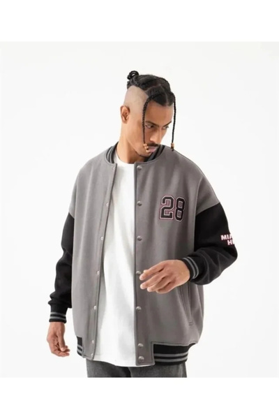 ARONA Mdb Men's 28 Printed Oversized Three Thread College Jacket Smoked