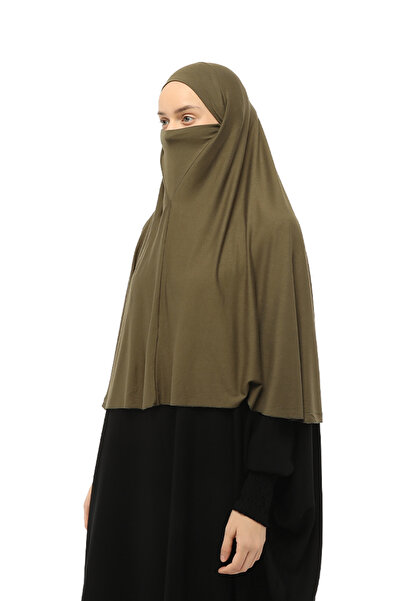 Altobeh Hazır Türban Peçeli Pratik Eşarp Tesettür Nikaplı Hijab - Namaz Örtüsü Sufle (3xl) - Haki