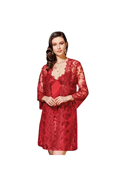 Jeremi 2963 Cămașă de noapte scurtă din dantelă din satin Set de 2 - - Set de...