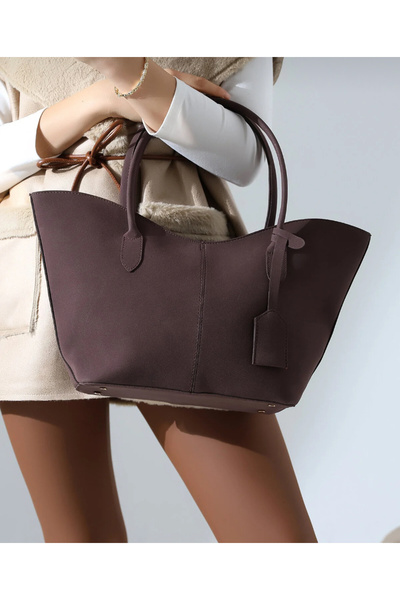 Melos Butik Geantă de mână și de umăr pentru femei, din piele intoarsa maro a...