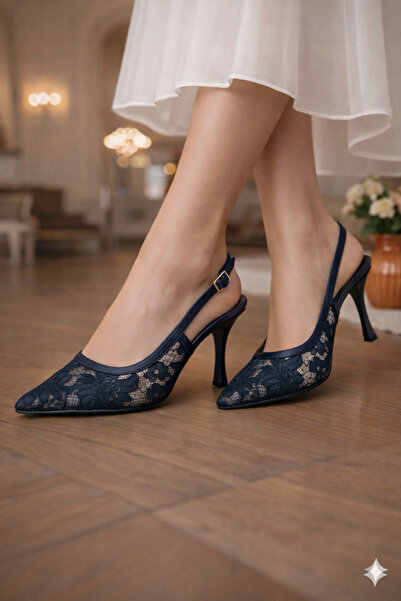 Efulia حذاء نسائي للسهرة بكعب رفيع ومزين بالدانتيل للمناسبات الخاصة وحفلات الزفاف، ارتفاع الكعب 9 سم