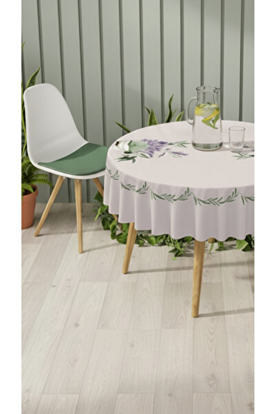 Tropikhome Dijital Mor Sümbül Desenli Silinebilir Yuvarlak Masa Örtüsü 150Ø