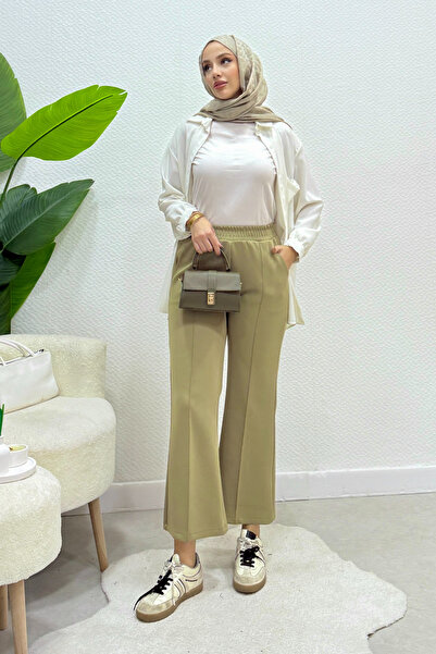 Tesettür Diyarı Scuba Fabric Elastic Waist Pare Hijab Pants - Green