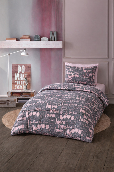 UYGURİYE طقم غطاء لحاف فردي، غطاء لحاف 70% قطن بنمط قلب + ملاءة مرنة + غطاء و...