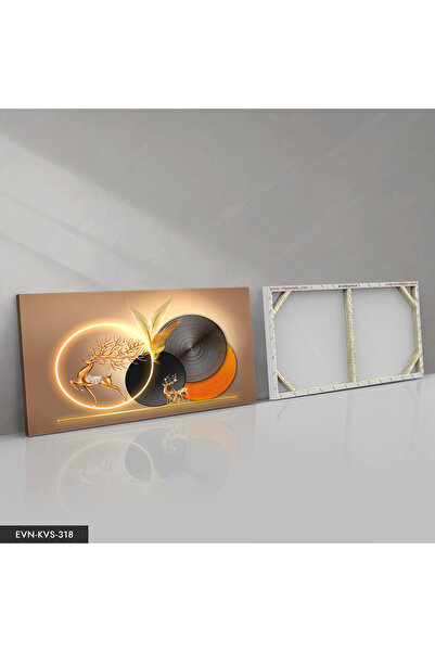Evinemoda Gold Geyik Yuvarlak Desenler Tek Parça Işıksız Kanvas - Canvas Tablo