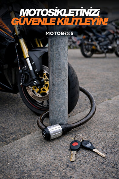 Motobros Motosiklet Kilidi Çelik Güçlendirilmiş Halat Zincir Kilit 25x200 2 M...