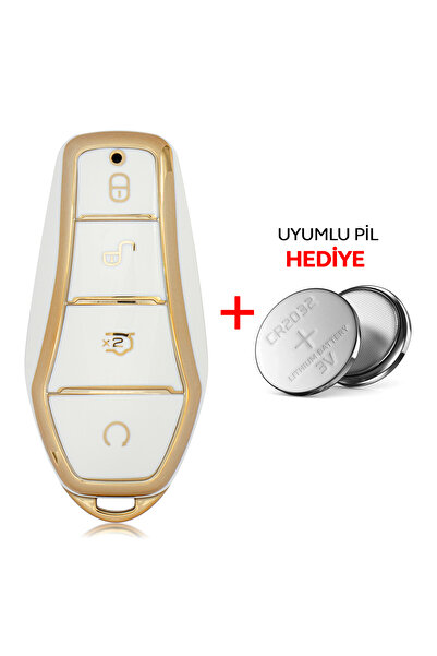 Rem Anahtar Oto Elektronik Anahtar غطاء مفتاح ذكي نانو بأربعة أزرار لسيارات أتو 3 ودولفين وهان وسيال وتانغ - أبيض