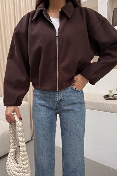 mylove Zippered Cashmere Bomber Jacket Brown