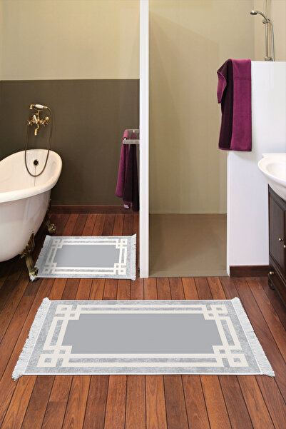 KAYABEY HOME Non-Slip Base Djt 2 Piece Bathroom Mat Set Trend Fringed Modern ...