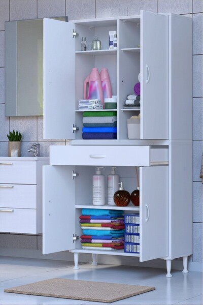 Eliusta Line Beyaz 75 cm Banyo Dolabı Çok Bölmeli Banyo Düzenleyici Dolap 4 K...