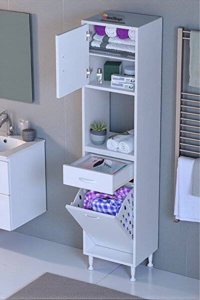 Eliusta Seris Sepetli ve Çekmeceli Banyo Dolabı G:50 cm Çok Amaçlı Beyaz Düze...