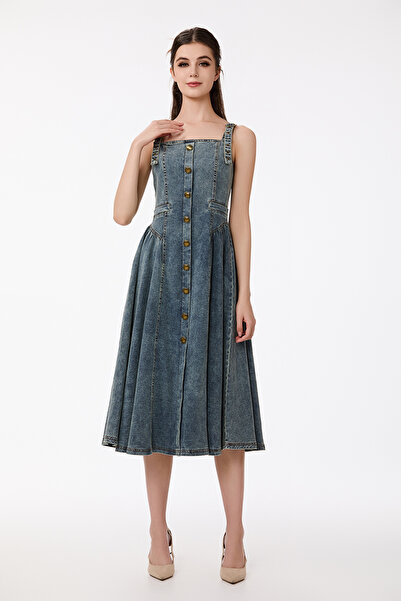 prando denim dress with a corset cut