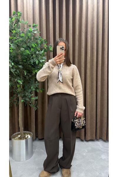 Maysa YAKASI FULARLI TRİKO KAZAK-VİZON