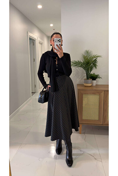 BİRCANÇİL Καρό φούστα MD Tuse Navy Blue