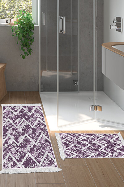 KAYABEY HOME Non-Slip Base Djt 2 Piece Bathroom Mat Set Trend Fringed Scandin...