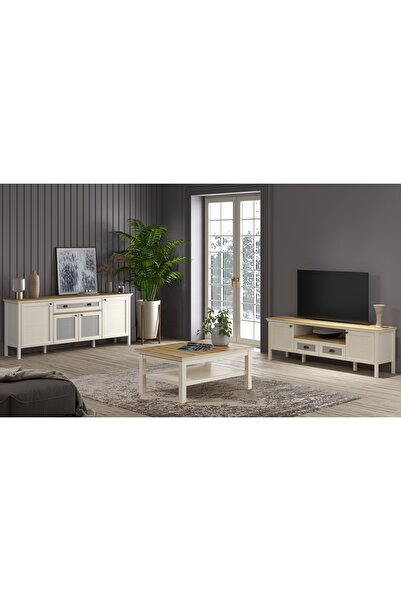 Sakura Ahşap MİSTO SET 5 konsol -orta sehpa-tv ünitesi-krem/legnano-Minifiks ...