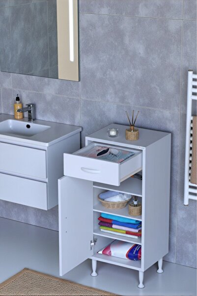 Eliusta Rose 40 cm Beyaz 1 Çekmeceli Banyo Mutfak Dolabı 4 Bölmeli 3 Raflı Ço...