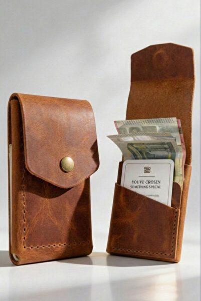 luvo Hakiki Deri Dikey Cüzdan | 3 Bölmeli 9 Kart Kapasiteli Minimal Cüzdan Ge...