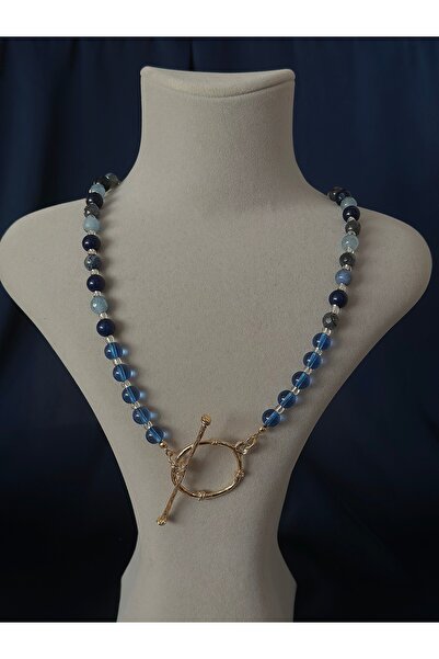 Butik Blue Natural Stone and Glass Necklace