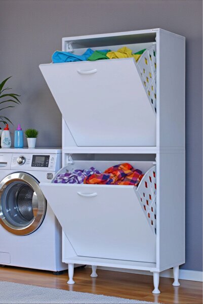 Eliusta Veluna 55 cm Kirli Çamaşır Sepetli Dolap Banyo Dolabı Beyaz 55x138x32...