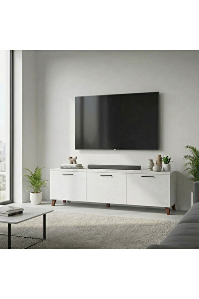 ARUAT TV Ünitesi, Beyaz Modern Tasarım, Kitaplık ve Dekoratif Eşya Depolama (...