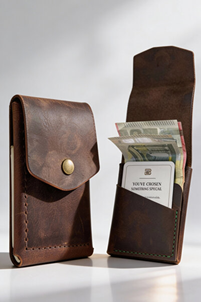 luvo محفظة عمودية من الجلد الطبيعي |   محفظة صغيرة الحجم مكونة من 3 أقسام تتس...