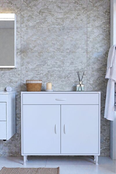 Eliusta Rose 90 cm Beyaz 1 Çekmeceli Banyo Mutfak Dolabı 4 Bölmeli 3 Raflı Ço...