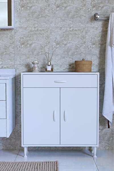 Eliusta Rose 80 cm Beyaz 1 Çekmeceli Banyo Mutfak Dolabı 4 Bölmeli 3 Raflı Ço...