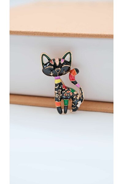 Jerie Renkli Mineli Kedi Broş
