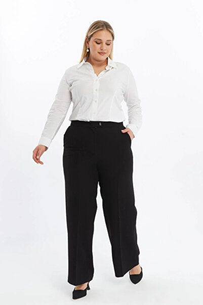 Bonnie Clyde Women's Black High Waist Pocket Detail Wide Leg Woven Trousers - Black - Bcp1.37F0-W10N5-Siy