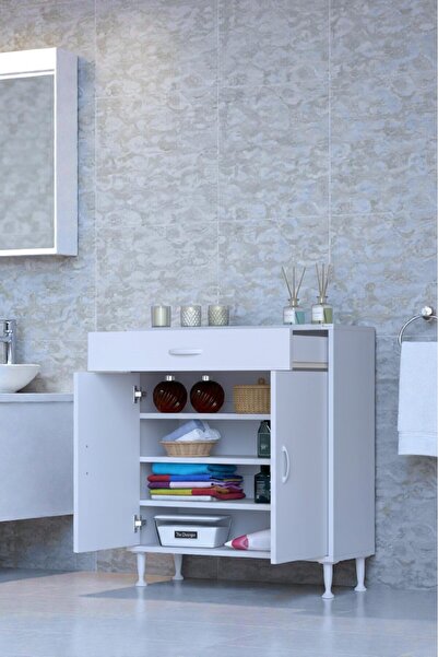 Eliusta Rose 75 cm Beyaz 1 Çekmeceli Banyo Mutfak Dolabı 4 Bölmeli 3 Raflı Ço...