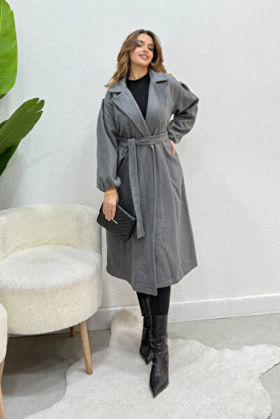 Swana Women's Balloon Sleeve Unlined Belted Coat - Smoked