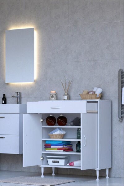 Eliusta Rose 85 cm Beyaz 1 Çekmeceli Banyo Mutfak Dolabı 4 Bölmeli 3 Raflı Ço...