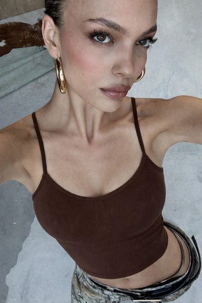 HAKKE Kadın Göğüs Destekli Ribana Crop ATLET