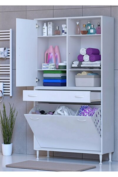 Eliusta Mira Dolap 6 Bölme Çok Fonksiyonlu Banyo Dolabı 100 cm Beyaz Sepetli ...