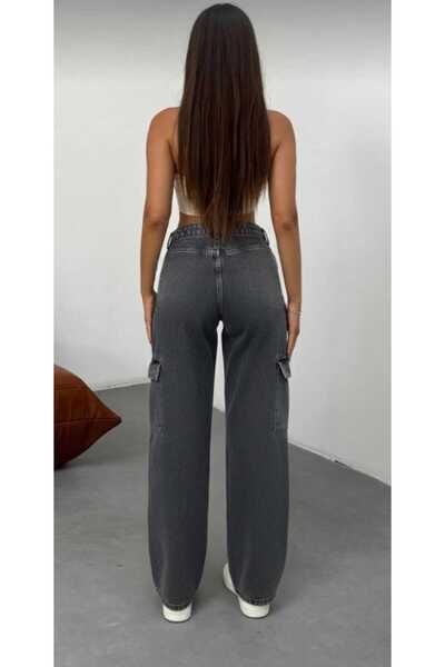 Trn JNS Pantaloni de damă Smoked Cargo Super talie înaltă Casual material ela...