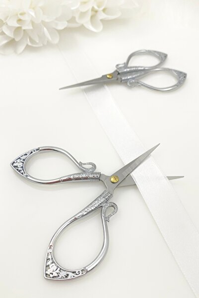 ZEYMERADE Silver Promise Engagement Scissors, Ribbon Opening Special Day Ceremonial Sewing Embroidery Scissors Elegant Model Silver