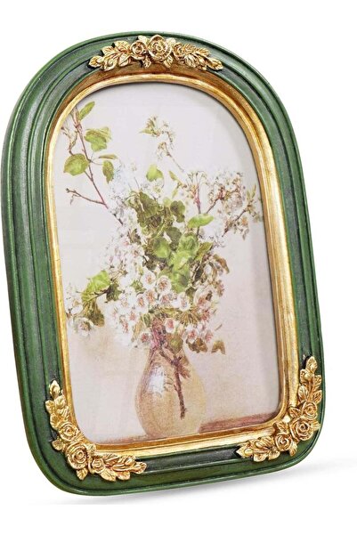 Generic Vintage 5x7 Picture Frame, Ornate Gold Green Arch Frames