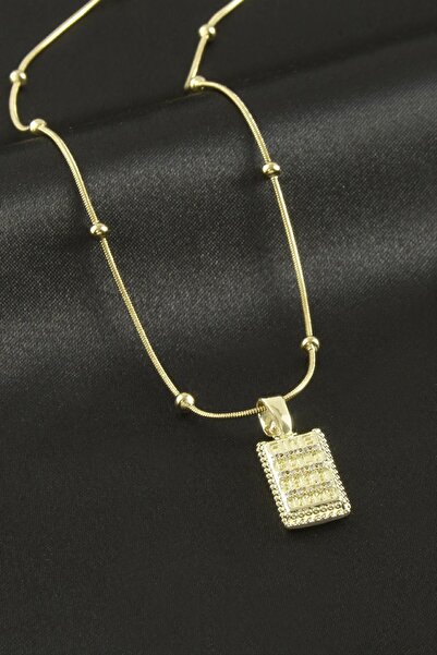 Marsilyan Rectangular Zircon Stone Luxury Steel Necklace