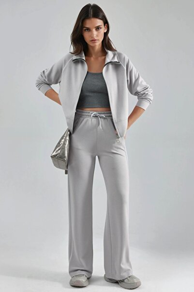 Hiccup Modal Textured Zippered Sweatshirt & Trousers Two-Piece Set Berşan Col...