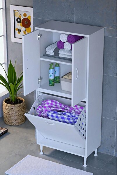 Eliusta Miretta Üst Bölme Kapaklı Altı Kirli Sepetli Dolap 60 cm Genişlik Bey...