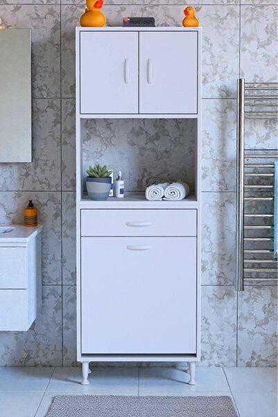 Eliusta Seris Sepetli ve Çekmeceli Banyo Dolabı G:60 cm Çok Amaçlı Beyaz Düze...
