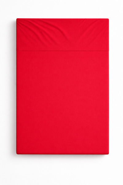 İQON ملاءة سرير مسطحة مزدوجة من القماش باللون الأحمر