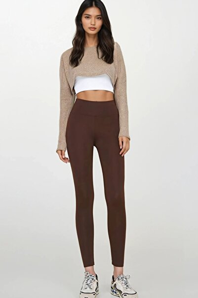 Trend Alaçatı Stili Γυναικείο κολάν Bitter Brown με ψηλή μέση και φαρδιά ζώνη...