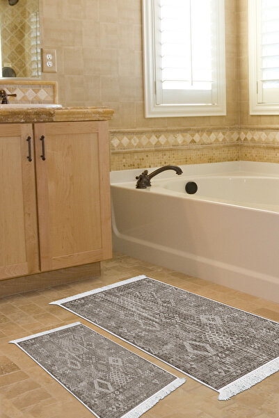 KAYABEY HOME Non-Slip Base Djt 2 Piece Bathroom Mat Set Star Leather Fringed ...